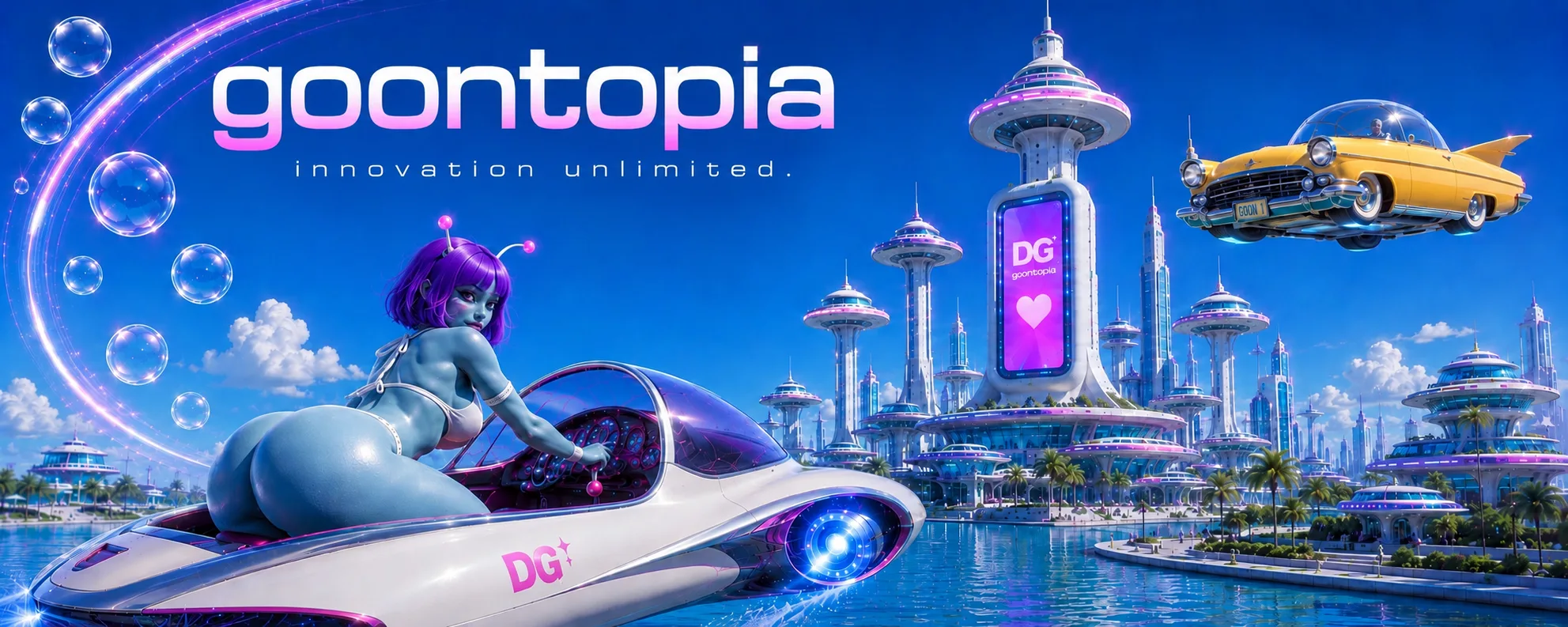 Goontopia — the retro-future world of DeepGoon: chrome towers, flying saucers and pastel hovercars