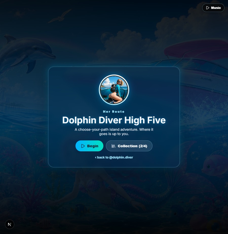 The Dolphin Diver route title card in the DeepGoon visual novel reader